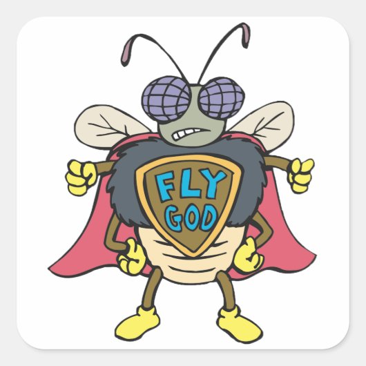 Fly God Superhero Fly Insect Character スクエアシール (正面)