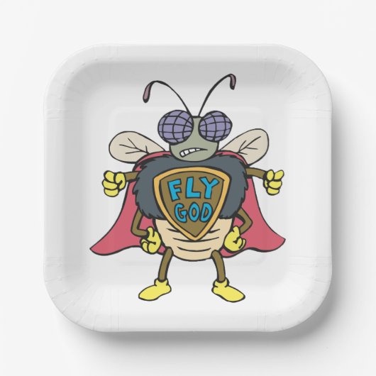 Fly God Superhero Fly Insect Character ペーパープレート (正面)