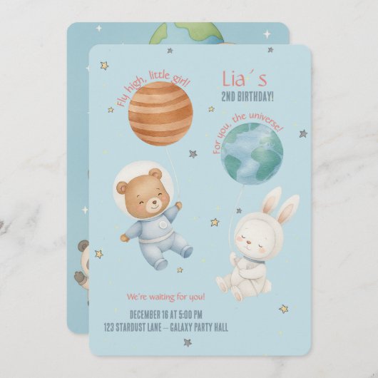 Fly High, Little Astronaut Girl 招待状 (正面/裏面)