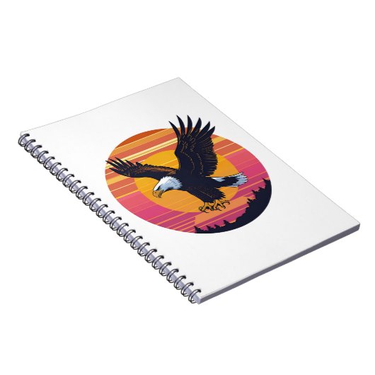 Fly High Soar Free – Retro Eagle Sunset Graphic ノートブック (右側)