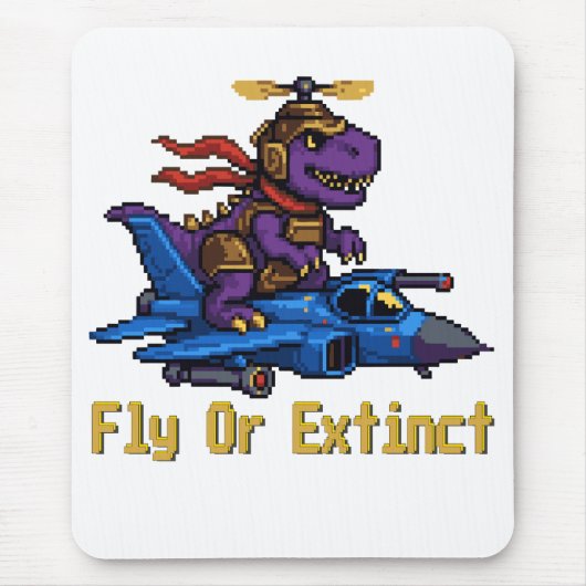 Fly Or Extinct Pixel Art Dinosaur Pilot Fighter Je マウスパッド (正面)