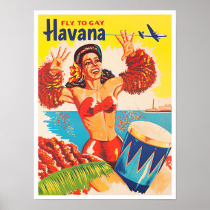 Fly to Havana vintage travel poster ポスター