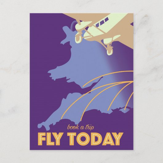 Fly Todayヴィンテージスタイル旅行ポスター ポストカード (正面)