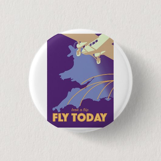 Fly Todayヴィンテージスタイル旅行ポスター 缶バッジ (正面)