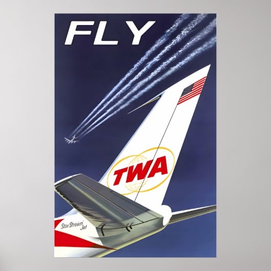 FLY TWA Trans World Airlines Boeing 707 Travel ポスター (正面)