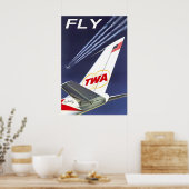 FLY TWA Trans World Airlines Boeing 707 Travel ポスター (キッチン)
