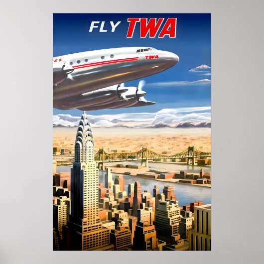Fly TWA Trans World Airlines Chrysler Building New ポスター (正面)