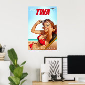 Fly TWA Trans World Airlines Stewardess Bikini Pin ポスター (ホームオフィス)