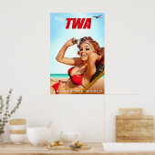 Fly TWA Trans World Airlines Stewardess Bikini Pin ポスター (キッチン)