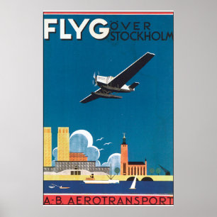 FlyG Over Stockholmヴィンテージ旅行ポスター ポスター