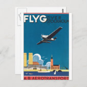 FlyG Over Stockholmヴィンテージ旅行ポスター ポストカード (正面/裏面)