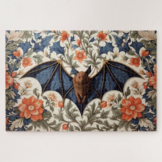 Flying Bat William Morris Inspired Floral ジグソーパズル (横)