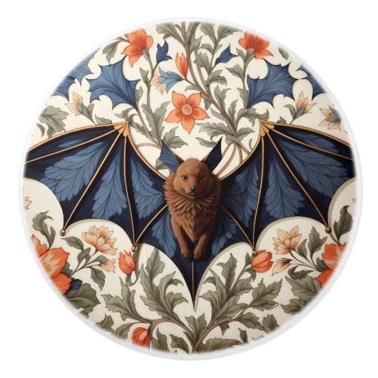 Flying Bat William Morris Inspired Floral セラミックノブ (正面)