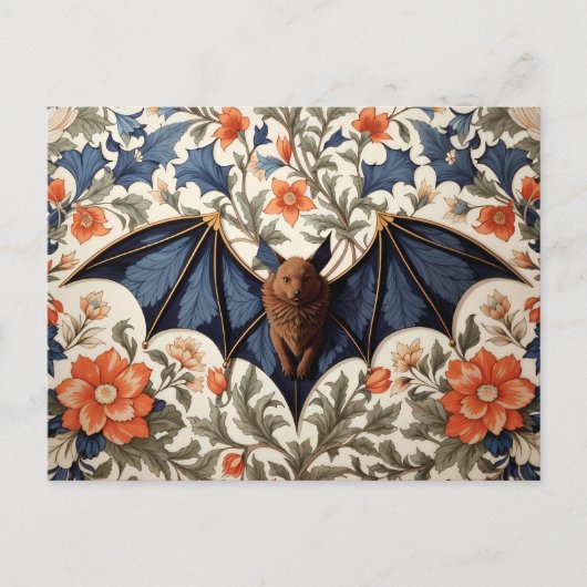 Flying Bat William Morris Inspired Floral ポストカード (正面)