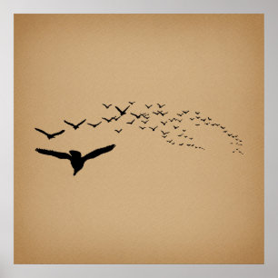 Flying Birds Vintage Art ポスター