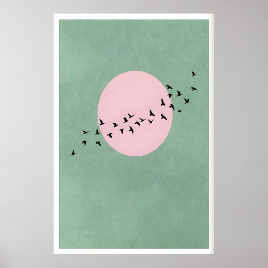 Flying Birds Wall Art - Minimal Silhouettes with P ポスター (正面)