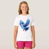 Flying Blue Bird – Flappy Cartoon Character Kids Tシャツ (正面フル)