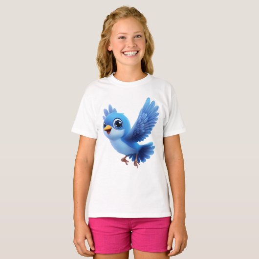 Flying Blue Bird – Flappy Cartoon Character Kids  Tシャツ (正面フル)