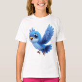 Flying Blue Bird – Flappy Cartoon Character Kids  Tシャツ (正面)