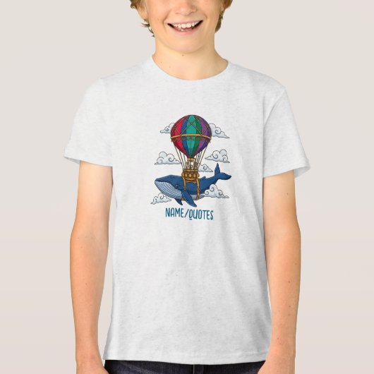 Flying Blue Whale with Hot Air Balloon トライブレンドＴシャツ (正面)