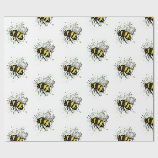 Flying Bumble BEE, Freehand Digital Drawing Insect ラッピングペーパー (フラット)