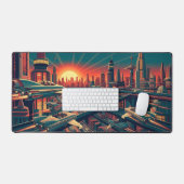  Flying Car Skyway - Retro Future Cityscape デスクマット (キーボード&マウス)