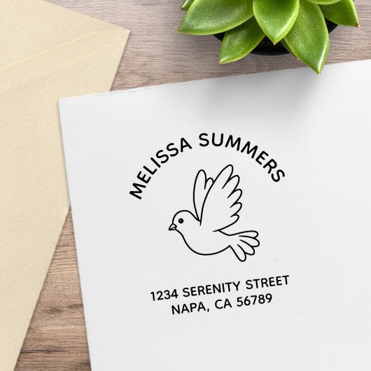 Flying Cartoon Dove Pigeon Bird Address ラバースタンプ