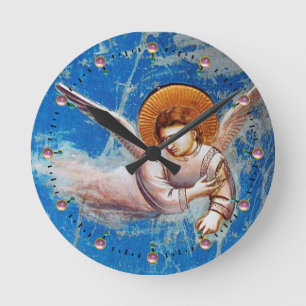 FLYING CHRISTMAS ANGEL IN BLUE SKY ラウンド壁時計