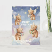 Flying Christmas Teddy Bears Kids Card シーズンカード (正面)