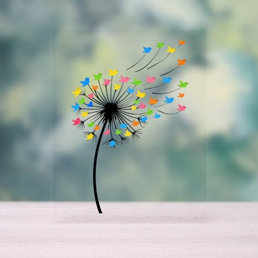 Flying colorful birds dandelion flow アクリルサイン (ニュートラル)