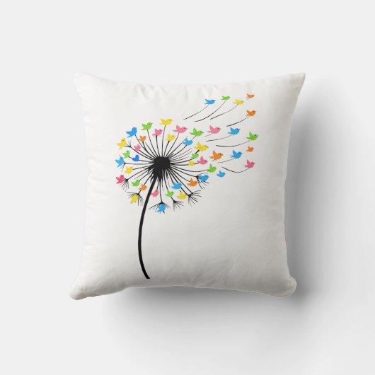 Flying colorful birds dandelion flow クッション (裏面)
