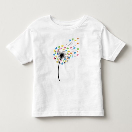 Flying colorful birds dandelion flow トドラーTシャツ (正面)