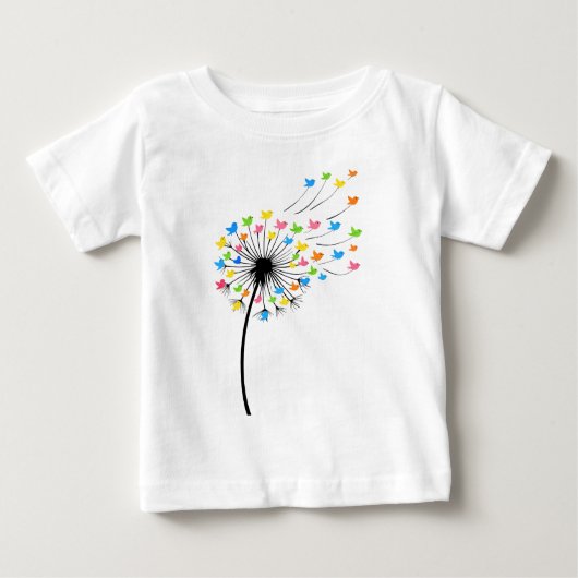 Flying colorful birds dandelion flow ベビーTシャツ (正面)