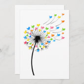 Flying colorful birds dandelion flow 招待状 (正面/裏面)