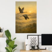 Flying Cranes at Sunset – Serene Nature Wall Art ポスター (ホームオフィス)