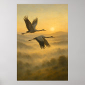 Flying Cranes at Sunset – Serene Nature Wall Art ポスター (正面)