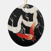 Flying Cranes Japanese Bird Kimono Art セラミックオーナメント (左)