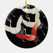Flying Cranes Japanese Bird Kimono Art セラミックオーナメント (裏面)
