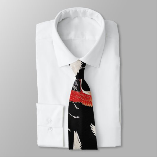 Flying Cranes Japanese Bird Kimono Art ネクタイ (タイ)