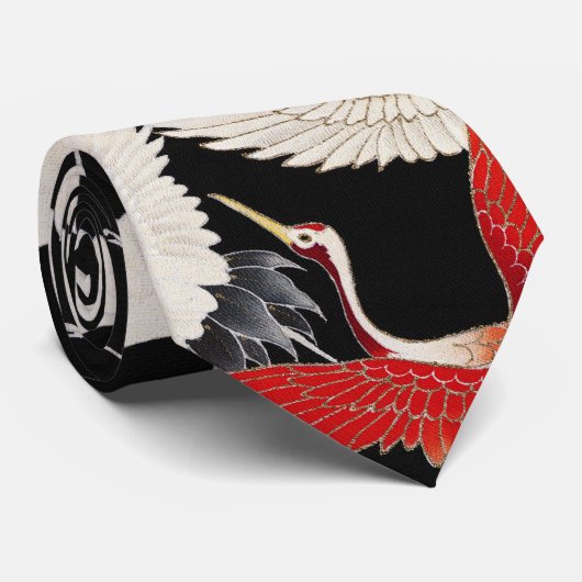 Flying Cranes Japanese Bird Kimono Art ネクタイ (ロール)