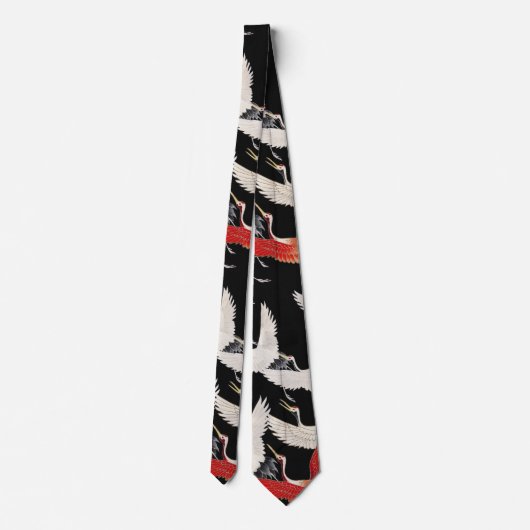 Flying Cranes Japanese Bird Kimono Art ネクタイ (裏面)