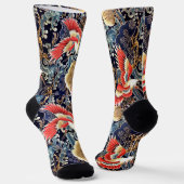 FLYING CRANES,WAVES,SPRING FLOWERS 和の花柄 ソックス (傾斜あり)