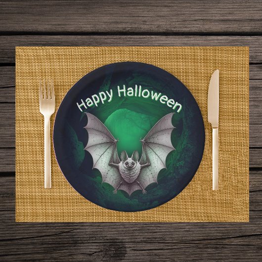 Flying Creepy Grey Bat Misty Glowing Green Cave ペーパープレート