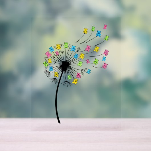 Flying cute bears dandelion flow アクリルサイン (ニュートラル)