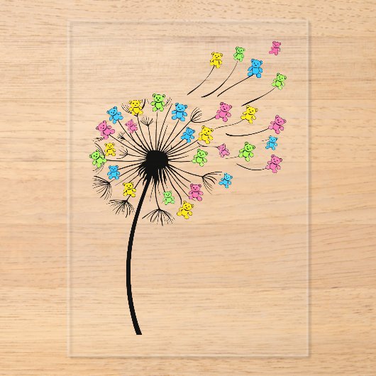 Flying cute bears dandelion flow アクリル招待状 (正面)