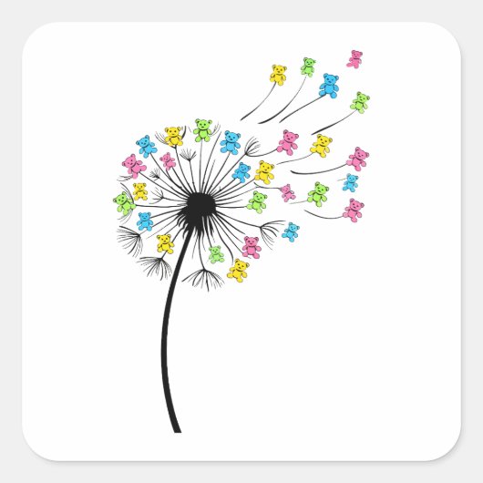Flying cute bears dandelion flow スクエアシール (正面)