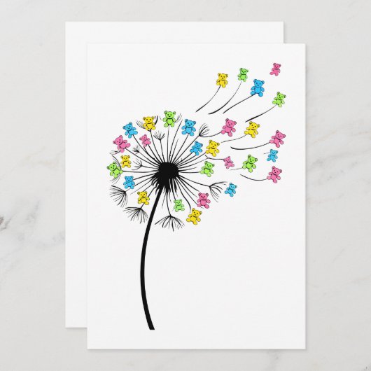 Flying cute bears dandelion flow 招待状 (正面/裏面)