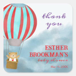 Flying Cute Cub in a Hot Air Balloon Baby Shower スクエアシール