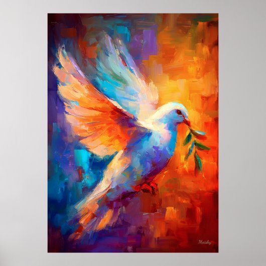 Flying Dove of Peace Impressionist Painting ポスター (正面)