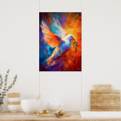 Flying Dove of Peace Impressionist Painting ポスター (キッチン)